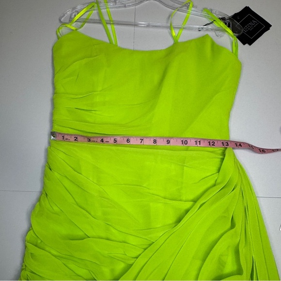 IEENA for Mac Duggal Lime Ruched Mini Dress Size 6 NWT - Picture 9 of 16